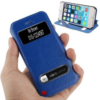 Generic Crazy Horse Texture Leather Case with Call Display ID, Holder Wallet Cover for Apple iPhone 5, 5S Blue Cell Phones & Accessories