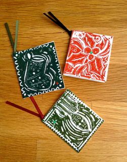 handmade xmas set of three folded gift tags by samphire arts