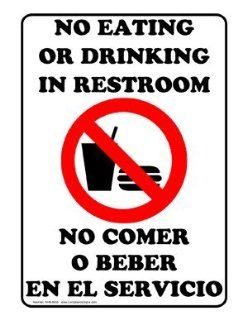 No Eating Or Drinking In Restroom Bilingual Sign NHB 8695 No Smoking  Business And Store Signs 