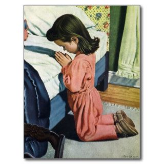 Girl Praying Bedtime, Vintage Christian Religion Post Cards