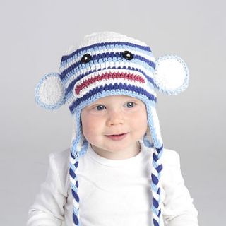 child's handmade blue monkey hat by ruby & custard