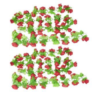 2 Pcs Red Apple Blossom Green Leaf Wall Decorative Hanging Vine 2.4M   Artificial Flowers