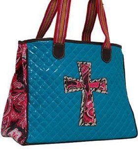 TURQUOISE QUILTED HANDBAG PURSE FASHION CROSS PATCHED TOE BAG WITH STUDS 