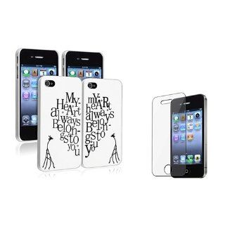 eForCity 2 Pack Snap on Hard Cover Case + with Free Reusable Clear Screen Protector Compatible with Apple® iPhone® 4 4S, White with "My Heart Belongs to You" Rear Cell Phones & Accessories