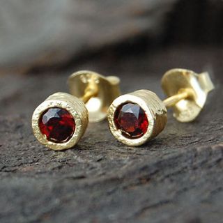 gold and garnet dot stud earrings by embers semi precious and gemstone designs