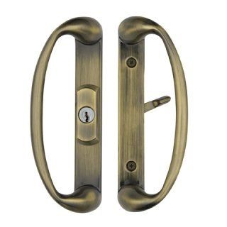 Sonoma Sliding Glass Door Handle with Center Keylock in Antique Brass Finish Fits 1 3/4" thick door with 3 hole door face mount and 3 15/16" CTC Screwholes    