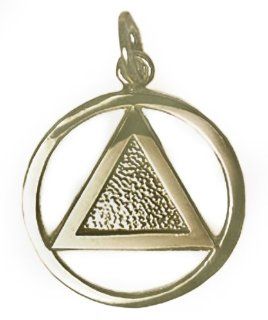 Alcoholics Anonymous AA Symbol Pendant, #09 1, Antiqued Brass, Smooth Circle with Textured Triangle Jewelry