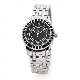 Caravelle Bulova Ladies' Silvertone Black Crystal Bezel Bracelet Watch