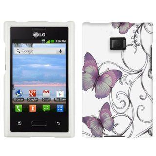 LG Optimus Dynamic Purple Butterfly on White Hard Case Phone Cover Cell Phones & Accessories