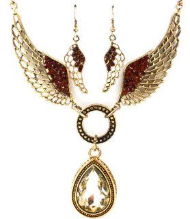 Bronze Angel Wing Necklace & Earrings Set Pendant Necklaces Jewelry