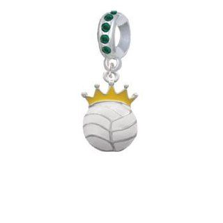 Volleyball   Crown Blue Zircon Crystal Charm Bead Dangle Jewelry