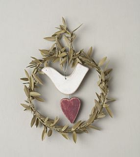 dove and heart in olive circle by birchcraft