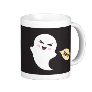 Fun cute kawaii cartoon ghost saying boo mug