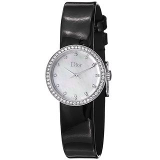Christian Dior Womens 'La D De Dior' Black Leather Strap Diamond Watch Christian Dior Women's Christian Dior Watches