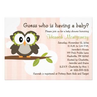 Owl Baby Shower Invitations Invites Pink