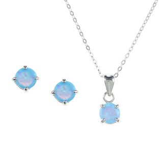 La Preciosa Sterling Silver Created Blue Opal Jewelry Set La Preciosa Gemstone Necklaces