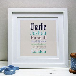 new baby personalised details list print by spotty n stripy
