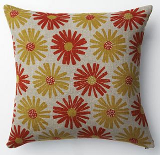 100% irish linen hand printed cushion. daisy by trisha needham