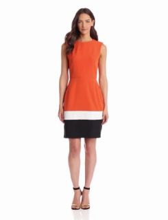 Sandra Darren Women's Extended Shoulder Colorblock Dress, Papaya/Snow/Black, 8