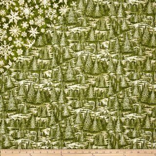 Christmas In The Woods Double Sided Quilted Trees And Stars Green Fabric
