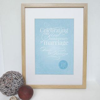 personalised first wedding anniversary print by prettywild design