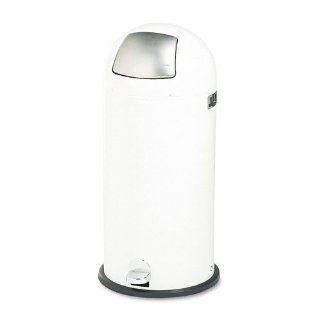 Safco Step On Dome Receptacle, Round, Steel, 15 gal, White/Chrome   Waste Bins