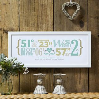 personalised wedding coordinates print by the drifting bear co.