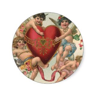 Vintage Valentines, Victorian Cupids Angels Heart Sticker