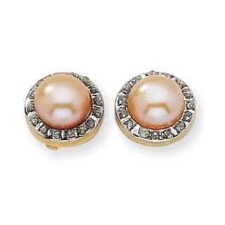 14k Diamond Fascination Pink Pearl Post Earrings   DF199 Jewelry