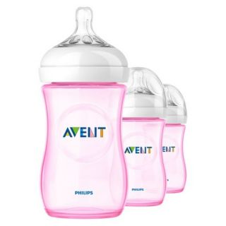 Philips Avent BPA Free Natural 9 Ounce Polypropylene Bottles, Pink, 3 Pack
