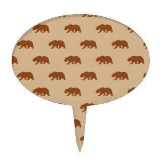 Tan and Saddle Brown Grizzly Bear Pattern Oval Cake Topper