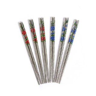 niceeshop(TM) 1 Set(5 Pairs) of Classy Printing Stainless Steel Insulating Hollow Chopsticks Kitchen & Dining