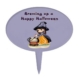 Cute Witch Brewing Up Happy Halloween Holiday Oval Cake Topper