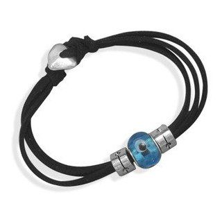 Evil Eye Suede Three Strand Fashion Bracelet Glass Bead Toggle Clasp Jewelry