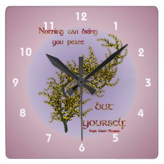 Inner Peace Quote Flowering Tree Inspirational Wall Clocks