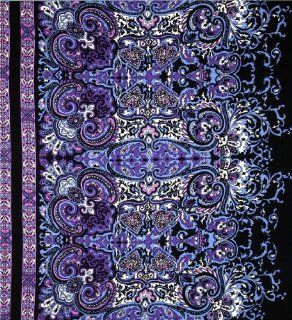56'' Wide Rayon Challis Paisley Black/Purple Fabric By The Yard