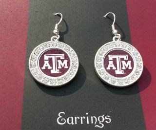 Officially Licensed Texas A&M University Aggies Silvertone Round Crystal Studded Earrings Drop Earrings Jewelry
