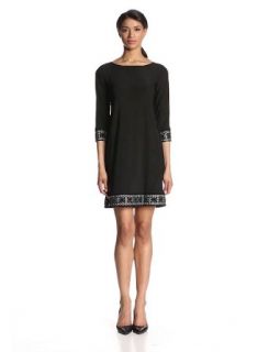Tiana B Women's 3/4 Sleeve Embellished Cuff Shift Dress, Black, Medium