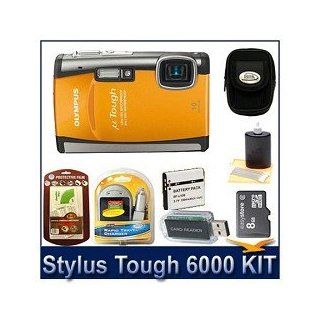 Olympus Stylus Tough 6000 Waterproof Digital Camera (Orange), 10 MP, 3.6x Optical Zoom, 2.7" LCD, Freezeproof, Shockproof, 8 GB Memory Card, Card Reader, Battery, Floating Camera strap, Screen Protectors, 3pc. Lens Cleaning Kit, And Deluxe Carrying Ca