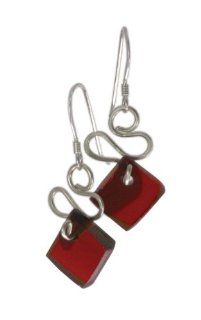 Recycled 1940's Ruby Beer Bottle Ribbon Earrings Dangle Earrings Jewelry