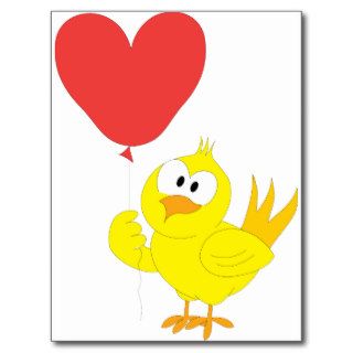 Chicken Chick Yellow Bird Heart Balloon Cartoon Post Cards
