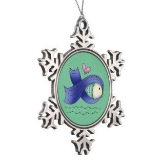 Blue Ribbon Fish Snowflake Ornament