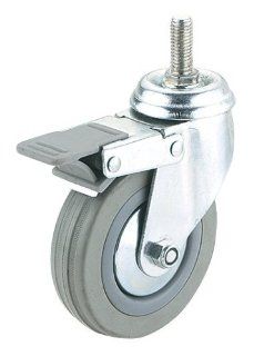 Steelex D2601 3 Inch 150 Pound Threaded Swivel Double Lock Rubber Caster, Gray   Door Lock Replacement Parts  