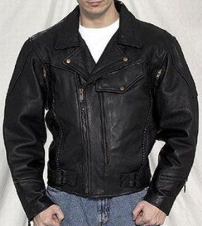 Motorcycle Leather Jackets, Mens Vented Motorcycle Leather Jacket with Braid & Zip Out Lining, Available in all Sizes, Size  Medium, Med, M, 40 Automotive