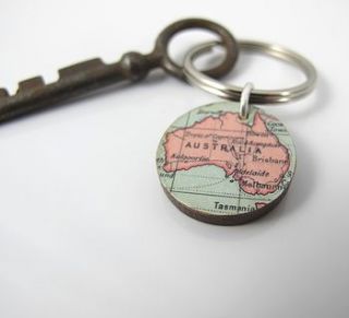 custom vintage map key ring by under a glass sky