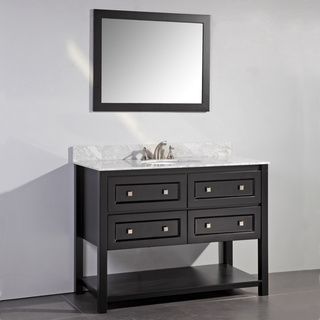 Legion Furniture Marble Top 48 inch Single Sink Espresso Bathroom Vanity With Matching Framed Mirror Espresso Size Single Vanities