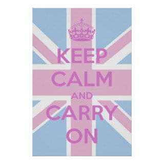Keep Calm and Carry On Pink and Blue Union Jack Poster
