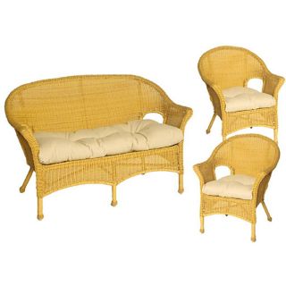Owen Outdoor Beige Wicker Chair And Love Seat Cushions (set Of 3)