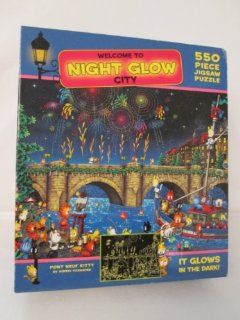 550pc. Night Glow City Downtown Kitty Puzzle Toys & Games