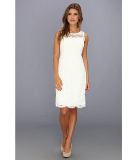 Adrianna Papell Sleeveless Illusion Yoke Lace Sheath Womens Dress (White)